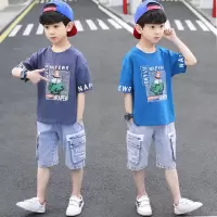 JuSen ShaYu儿童装男童夏装套装2022年新款夏季帅气中大童薄款短袖运动衣服潮