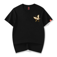 Ceen Bulled2022夏季新款潮牌仙鹤刺绣短袖T恤男士国潮情侣大码潮流半袖上衣