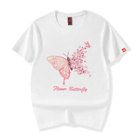 Ceen Bulled2022夏装新款短袖T恤男大码宽松 蝴蝶梅花刺绣半袖上衣纯棉体恤衫