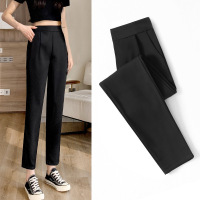 Ceba哈伦裤女裤子直筒高腰显瘦黑色雪纺西装夏季薄款烟管九分萝卜西裤