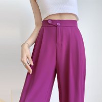 Ceba火龙果色西装阔腿裤女夏季薄款冰丝显瘦高腰垂感休闲直筒显瘦裤子