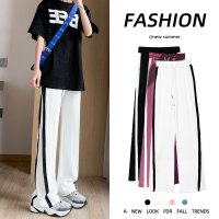 Ceba运动裤女夏季薄款休闲直筒显瘦大码高腰垂坠感西装阔腿裤白色裤子