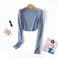 Ceen Bulled夏季超短款冰丝衫女针织开衫配吊带裙子披肩外搭长袖小坎肩薄