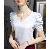 Ceen Bulled短袖T恤女夏季女装新款纯色半袖新疆棉体恤褶皱泡泡袖设计感上衣
