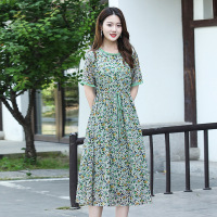 2022中老年女装夏2022新款时尚荷叶边碎花雪纺连衣裙阔太太裙子