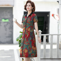 妈妈夏装中长过膝连衣裙短袖衣服40岁50中老年女装民族风显瘦裙子