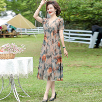 妈妈气质雪纺连衣裙高贵中老年洋气裙子中年女夏装大码裙子大码