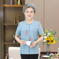 中老年人女装奶奶夏装套装短袖棉麻老太太60-70岁80妈妈老人衣服