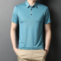 夏季短袖T恤男冰丝滑料翻领休闲男士polo衫带领纯色体桖宽松潮