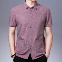 2022夏季短袖衬衫男纯色棉麻中年爸爸装衬衣商务翻领中国风唐装潮