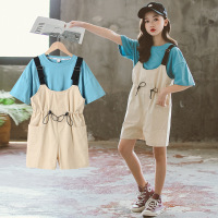 Three Sons 女童夏装套装2022新款女孩中大童韩版背带裤儿童两件套潮童装