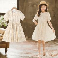 Three Sons 童装女童连衣裙夏装2022新款中大童韩版雪纺碎花百褶公主裙
