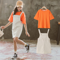 Three Sons 女童夏装套装裙2022新款韩版中大童儿童背带裙子儿童两件套潮