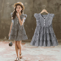 Three Sons 女童连衣裙夏装2022年新款儿童装韩版中大童格子裙子夏季童装