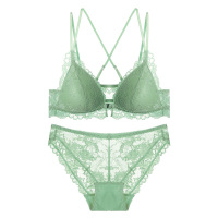 Three Sons蕾丝法式性感内衣女无钢圈薄款美背文胸套装大胸显小