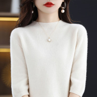 Ceen Bulled春夏秋款女半高领羊毛衫短袖 七分袖针织毛衣 一线成