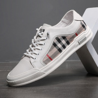 Ceba板鞋男鞋秋季2022新款牛皮小白鞋拼色格子乐福鞋百搭休闲鞋