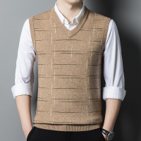 2022秋季新款提花马甲背心男士针织V领羊毛衫无袖上衣男装马甲