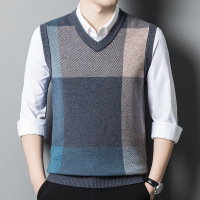 2022春秋新款男士马甲背心格子套头无袖男式羊毛针织衫男装