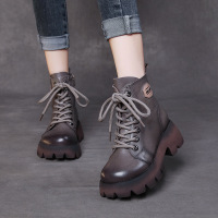 复古手工马丁靴女2022冬天新款系带单靴粗跟时尚帅气靴子