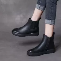头层牛皮小短靴2022秋冬季新款软底英伦风靴子复古马丁靴女
