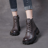 头层牛皮马丁靴女2022秋冬新款粗跟复古英伦靴子