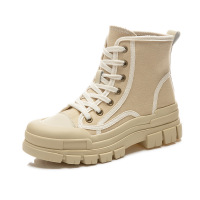 马丁靴女2022秋季新款百搭靴子女休闲帆布靴厚底时尚短筒女靴