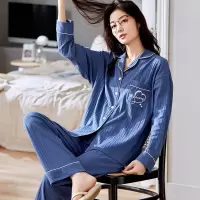 春秋季女士睡衣长袖开衫翻领可外穿休闲韩版加大码家居服套装