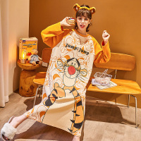 睡衣女秋季长袖秋天睡裙韩版卡通可爱风网红家居服连衣裙