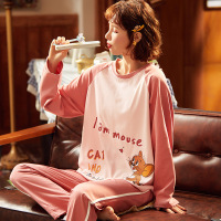 秋冬季韩版新款休闲甜美女士长袖可外穿睡衣套装家居服