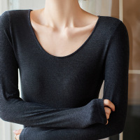 秋冬新款德绒保暖内衣女轻薄款圆领修身螺纹发热秋衣秋裤女士套