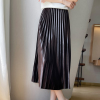 秋季金丝绒百褶裙半身裙秋冬女中长款黑色高腰垂感显瘦a字半身裙