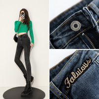 2022年秋装烟灰色牛仔裤女高腰显瘦百搭新款弹力修身小脚九分裤