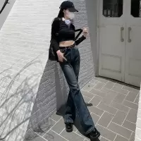 复古怀旧牛仔裤女2022秋冬新款高腰修身显瘦拖地喇叭裤