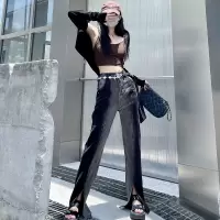 美式辣妹开叉直筒牛仔裤女2022秋季新款高腰显瘦喇叭裤