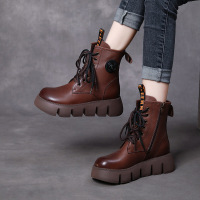 头层牛皮马丁靴女秋冬单靴英伦风短靴靴子系带7孔圆头短筒靴