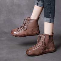 平底马丁靴女2022年秋冬新款复古短靴休闲系带软底高帮单靴子