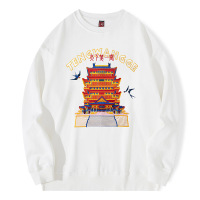 Brookings中国风秋冬新款滕王阁刺绣国潮圆领宽松长袖上衣情侣装