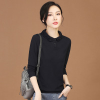 Brookings娃娃领拼接长袖T恤 女2022秋装新款韩版宽松显瘦上衣设