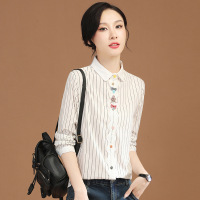 Brookings条纹长袖拼接衬衣女2022年秋装新款法式设计感小众衬衫
