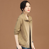 Brookings立领印花长袖卡其色短外套女2022年秋装新款韩版显瘦棒
