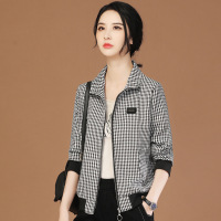 Brookings立领千鸟格长袖短外套女2022年秋装新款韩版宽松显瘦棒