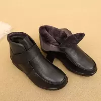 棉鞋女冬牛皮中老年女鞋加厚加绒棉短靴平底轻便