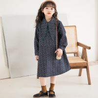 Three Sons女童秋季韩版中大童连衣裙2022新款中长款开衫长袖碎