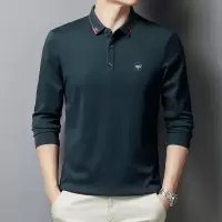 Ceba秋季新款男装长袖t恤衫套头上衣男士时尚休闲纯色刺绣翻领T
