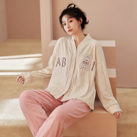 DBMG睡衣女秋冬款韩式简约少女可爱长袖可外穿女士家居服套装