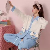 DBMG睡衣女2022年春秋新款和服可外穿家居服开衫翻领长袖休闲套