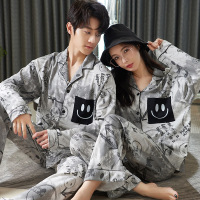 Ceba秋季新款情侣睡衣男女士棉质开衫翻领宽松大码可外穿家居服