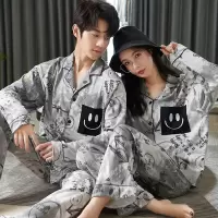 Ceba秋季新款情侣睡衣男女士棉质开衫翻领宽松大码可外穿家居服