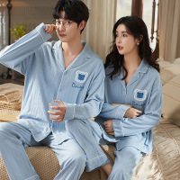 Ceba秋季新款情侣睡衣女士棉质开衫家居服男长袖长裤套头休闲套